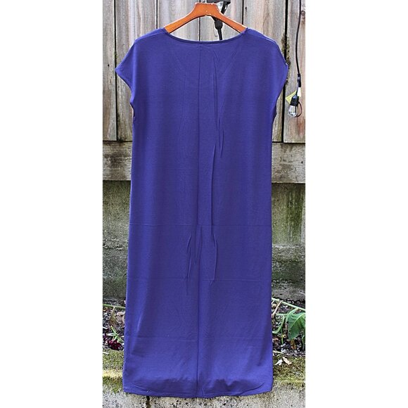 New w/Tags - Eileen Fisher V-Neck, Calf Length Dress in Viscose Jersey, Purple M - Picture 10 of 12